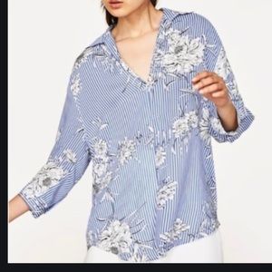 Zara Blue&White Flower Print Blouse